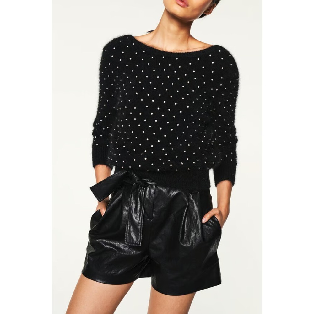 ba&sh Black Angora Amby Rhinestone Bejeweled Sweater Size 6